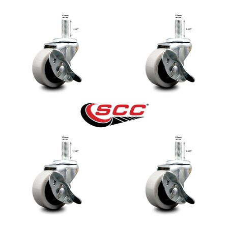 Service Caster 2 Inch Thermoplastic Wheel 12mm Threaded Stem Caster Set with Brakes, 4PK SCC-TS05S210-TPRS-SLB-M1215-4